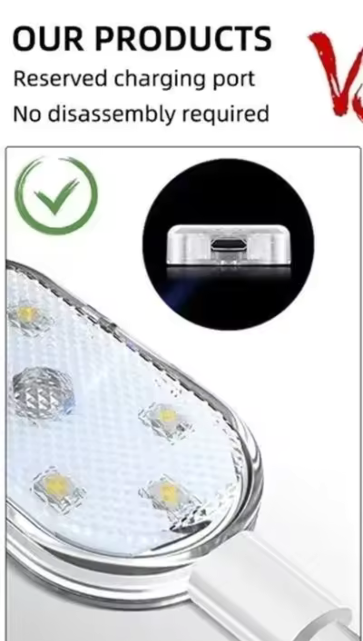 Luces LED inalámbricas para el interior del coche, luces LED interiores del coche, luz decorativa de neón automotriz recargable por USB